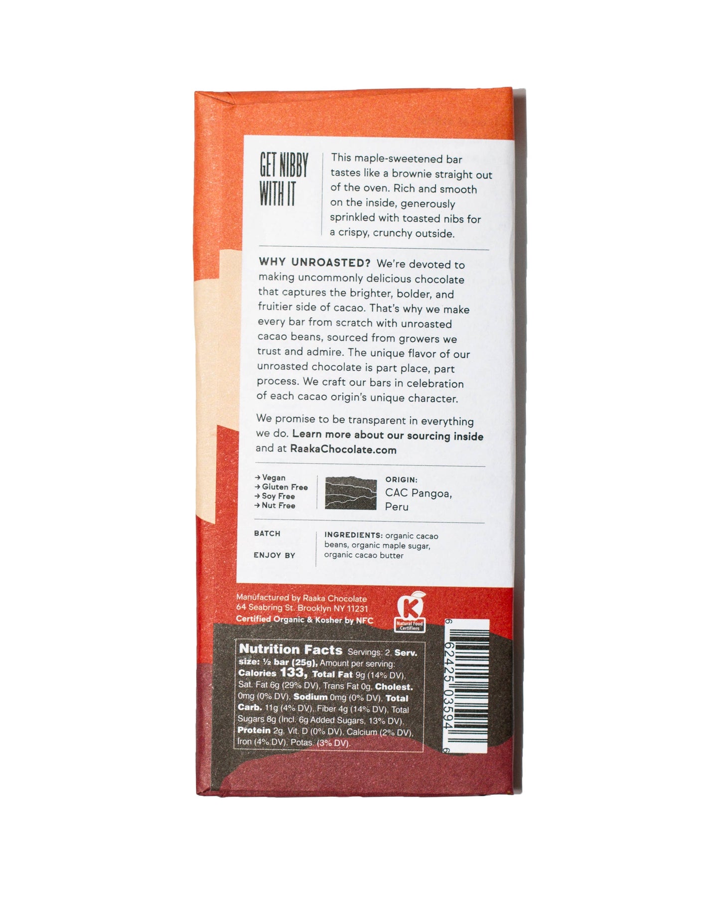 Raaka Chocolate - Maple & Nibs Chocolate Bar