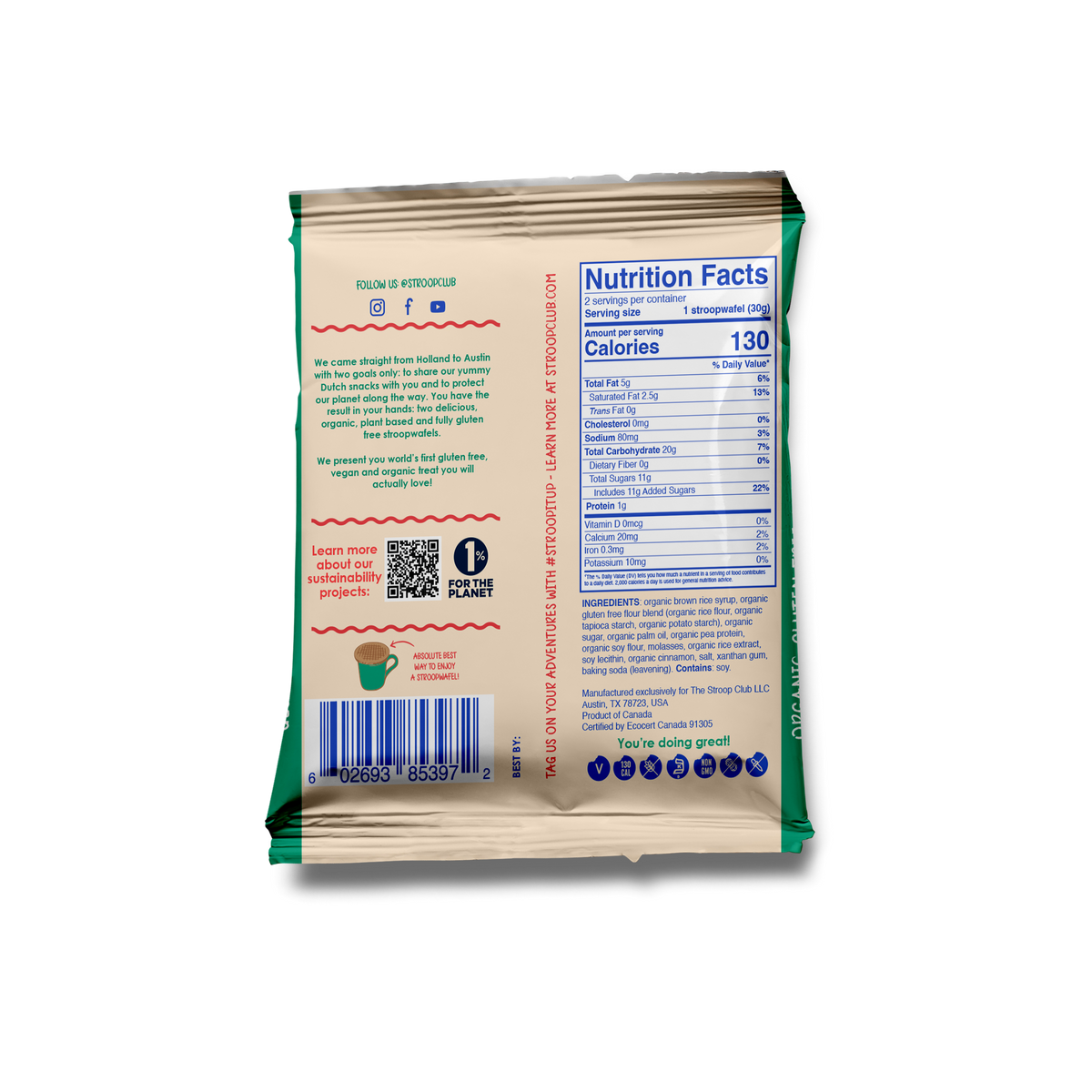 Stroop Club - Gluten Free and Plant Bas Caramel Organic Stroopwafel 2-pack