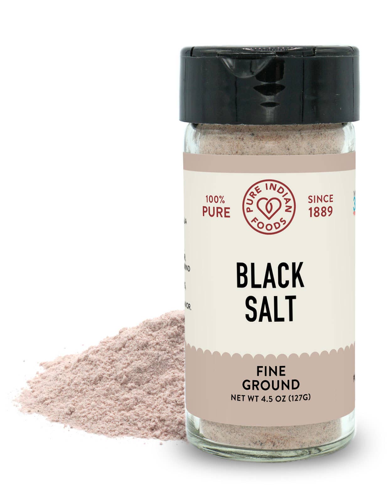 Pure Indian Foods - Black Salt (Indian Kala Namak), Fine Ground: 4.5 oz Glass Bottle