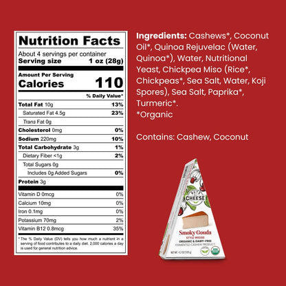 Nuts For Cheese - Smoky Gouda Style Cashew Cheese Wedge | Organic | Vegan