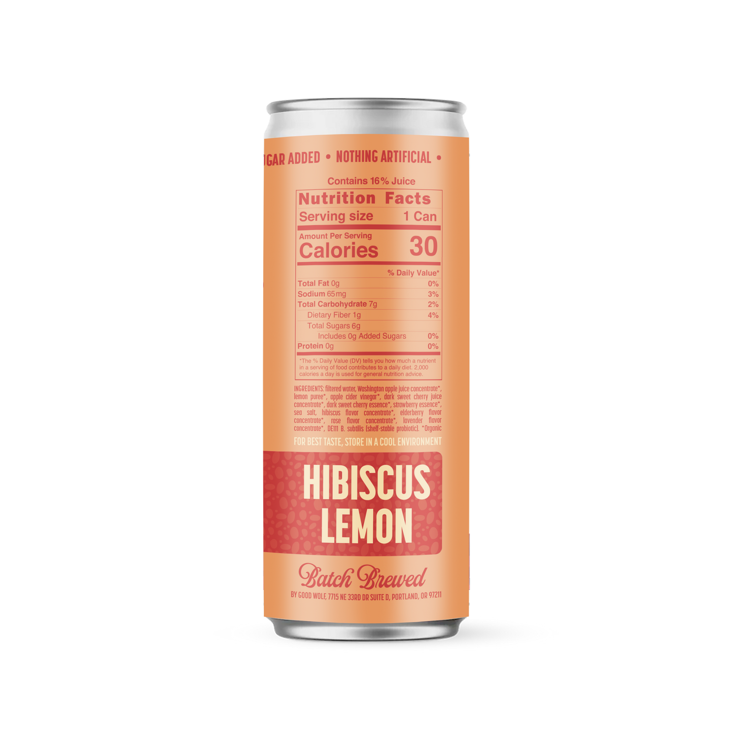 Good Wolf Beverages - Hibiscus Lemon Probiotic Soda  -No Added Sugar; Hand-Crafted