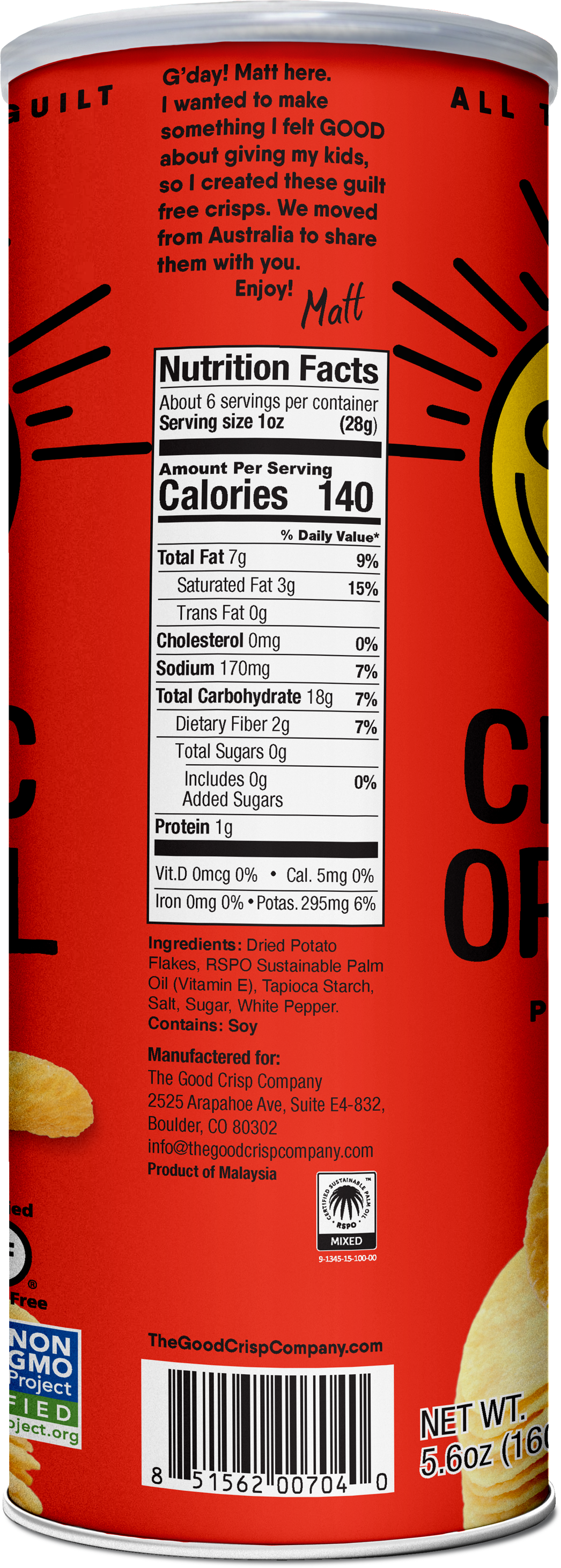 The Good Crisp Company - Classic Original Chips - 5.6oz Can