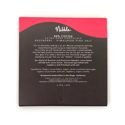 Nibble Chocolate - Inclusion Bar | 88% Cocoa Raspberry & Himalayan Pink Salt